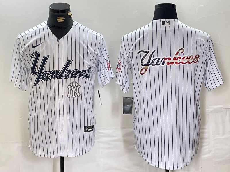 Men New York Yankees Blank White stripe Three generations joint names Nike 2024 MLB Jersey style 5->new york yankees->MLB Jersey